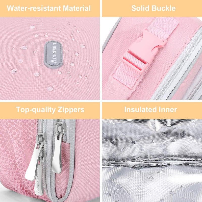 Amersun Lunch Box for Women, Sturdy Insulated Lunch Bag with Padded Liner, Sand Pink, 2 Pockets - Image 5